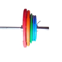  Штанга олимпийская с обрезиненными цветными дисками с тройным хватом 149 кг, диаметр 50мм, гриф 180мм